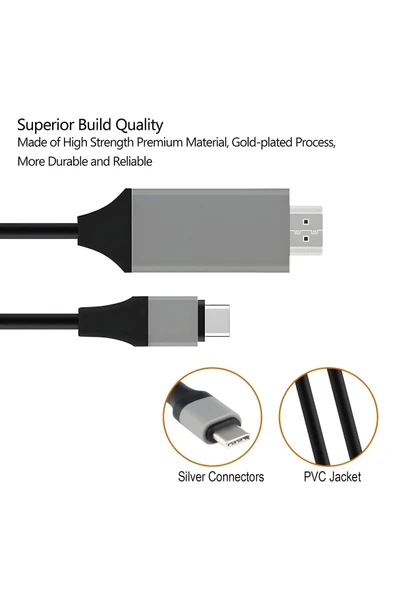 MEGAMUS Type-C HDMI USB 3.1 uyumlu adaptör kablosu HDTV 30Hz 4K USB-C kablo PC için monitör - 2