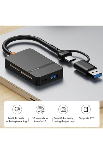 Airstorr Çoklu 8in1 SD/TF/CF/MS/M2/Micro Hafıza Kart Okuyucu Adaptörü iPhone/iPad Type-C/USB  Cihazları - 3