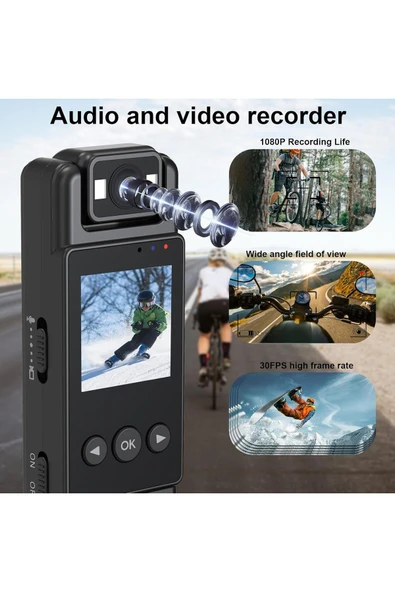 Airstorr Küçük Giyilebilir 1080P HD WiFi Bağlantı 180 Derece Dönebilen Lens 1,3İnç Renkli Ekranlı Cep Kamera - 4