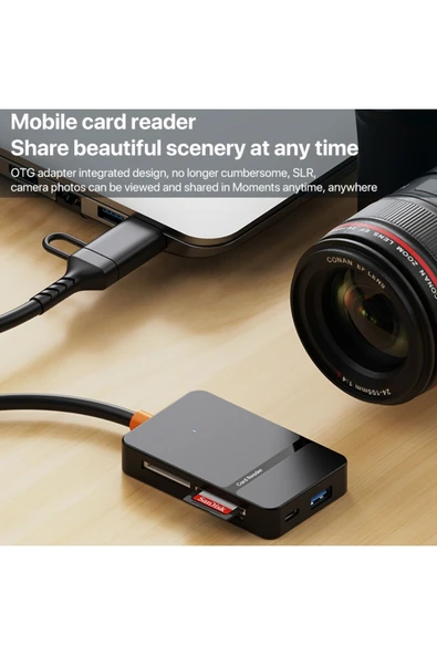Airstorr Çoklu 8in1 SD/TF/CF/MS/M2/Micro Hafıza Kart Okuyucu Adaptörü iPhone/iPad Type-C/USB  Cihazları - 4
