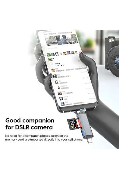MEGAMUS OTG Kart Okuyucu, 5Gbps 3 Konnektörler TYPE C USB MikroTelefon PC,Için Ultra İnce Alüminyum - 2