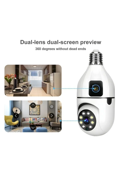 MEGAMUS 4MP ampul kablosuz Wifi kamera çift Lens işık IP 2 yönlü ses otomatik izleme AI insansı algılama - 3