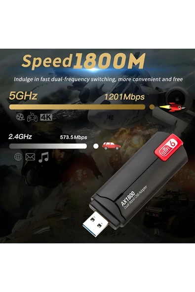 Airstorr USB3.0 WiFi 6 AX1800Mbps Çift Bant 5Ghz/2.4Ghz Kablosuz Adaptörü MU-MIMO Windows 11/10/7 - 4
