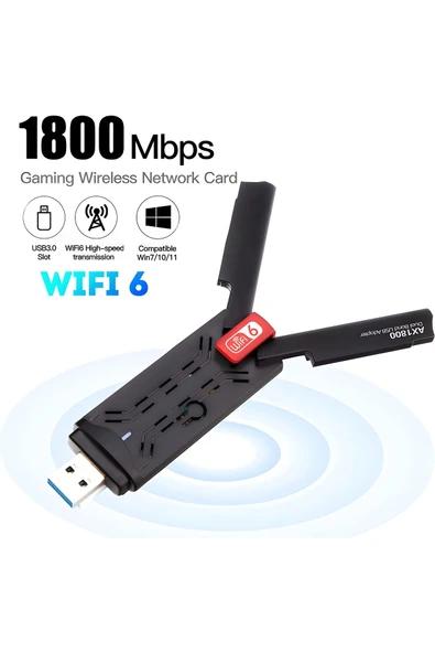 Airstorr USB3.0 WiFi 6 AX1800Mbps Çift Bant 5Ghz/2.4Ghz Kablosuz Adaptörü MU-MIMO Windows 11/10/7