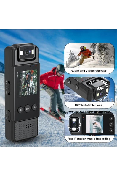 Airstorr Küçük Giyilebilir 1080P HD WiFi Bağlantı 180 Derece Dönebilen Lens 1,3İnç Renkli Ekranlı Cep Kamera - 3