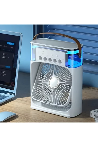 Airstorr Işıklı Klima 600ml 5 Spreyli Vantilatör Buzlu Buharlı Mini Klima Mini Fan Buzlu - 3