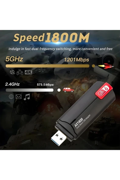 MEGAMUS USB3.0 WiFi 6 AX1800Mbps Çift Bant 5Ghz/2.4Ghz Kablosuz Adaptörü MU-MIMO Windows 11/10/7 - 3