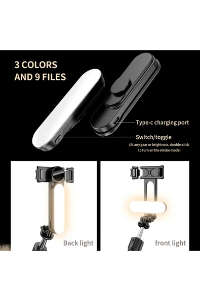 Airstorr Kablosuz Bluetooth Selfie W/Dolgu Işığı Lambası telefon tutucu ile Tripod Standı - 3