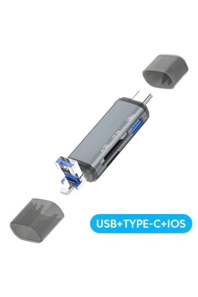 MEGAMUS OTG Kart Okuyucu, 5Gbps 3 Konnektörler TYPE C USB MikroTelefon PC,Için Ultra İnce Alüminyum