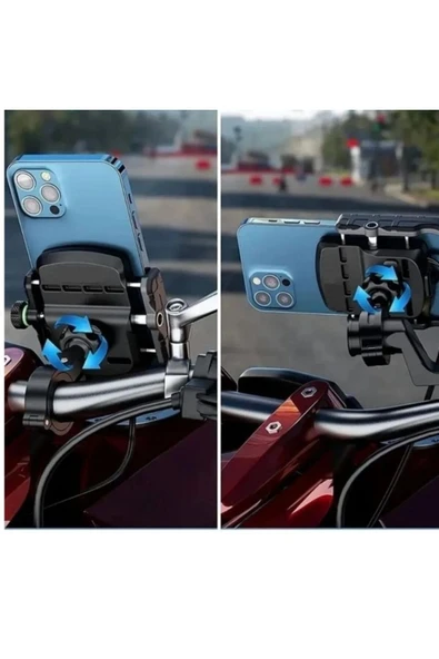 MEGAMUS 2 in 1 Ayna ve Gidon Bağlantılı Motorsiklet Telefon Tutucu Bisiklet ATV Telefon Tutacağı - 2