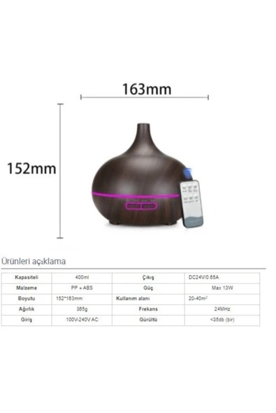 Airstorr Aroma Difüzörü Buhar Ultrasonik 7 Renk Led Işıklı Aromatik Oda Kokusu Hava Nemlendirici 550 - 4