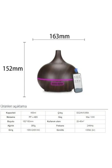 Airstorr Aroma Difüzörü Buhar Ultrasonik 7 Renk Led Işıklı Aromatik Odakokusu Hava Nemlendirici 550 ml - 3