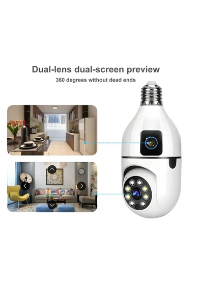 MEGAMUS 4MP ampul kablosuz Wifi kamera çift Lens işık IP 2 yönlü ses otomatik izleme AI insansı algılama - 4