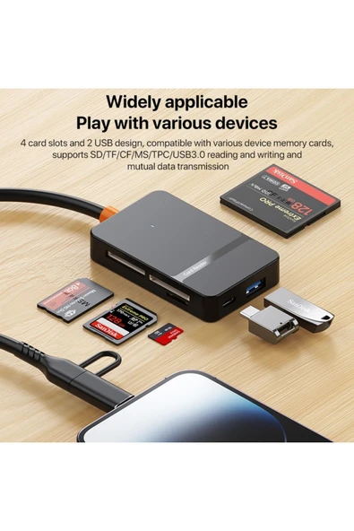 Airstorr Çoklu 8in1 SD/TF/CF/MS/M2/Micro Hafıza Kart Okuyucu Adaptörü iPhone/iPad Type-C/USB  Cihazları - 4