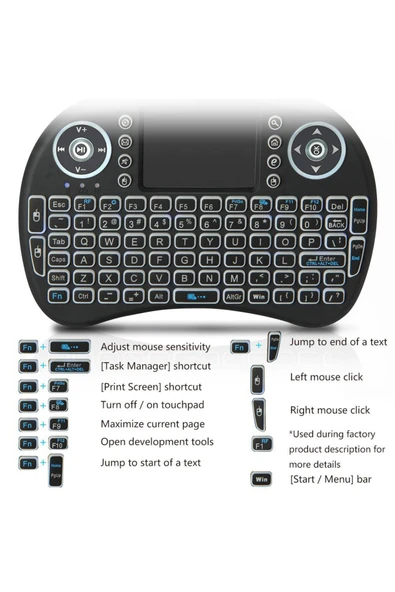 MEGAMUS Mini kablosuz klavye tek el klavye 2.4G USB kablosuz klavye - 3