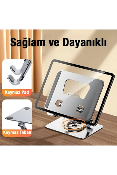 Airstorr Uyumlu Evrensel Tablet standı iPad için 360 derece dönen alüminyum masaüstü Tablet telefon tutucu - 2