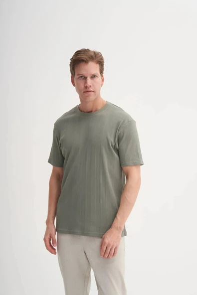 Cazador Bisiklet Yaka Slim Fit Likarlı Düz Tişört 4163 Haki ürün görseli 1