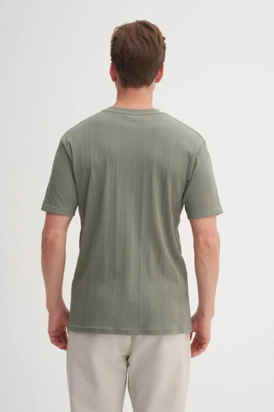 Cazador Bisiklet Yaka Slim Fit Likarlı Düz Tişört 4163 Haki - Resim 4