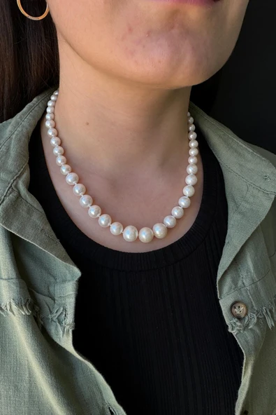 12,5 mm Süzme İnci Kolye - Resim 2