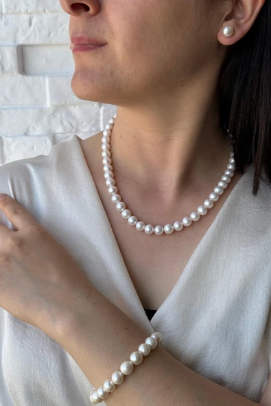 9,5 mm Gemici Kilit Doğal İnci Kolye - Resim 4