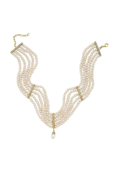 Zirkon Taşlı Doğal İnci 5 mm 5 Sıra Kolye - Resim 4