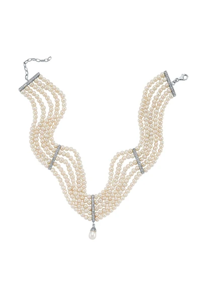 Zirkon Taşlı Doğal İnci 5 mm 5 Sıra Kolye - Resim 10