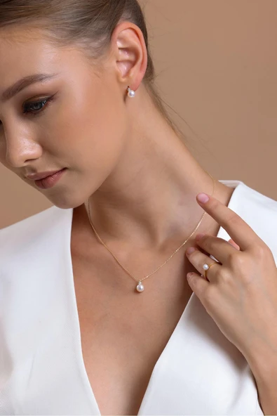 8,5 mm Doğal İnci 0,76 Karat Pırlantalı Kolye - Resim 2