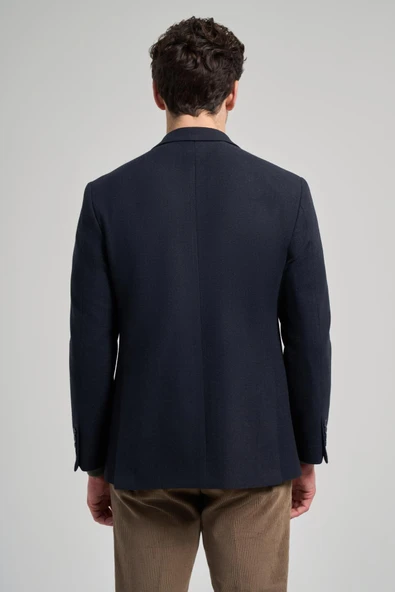 Koyu Lacivert Kendinden Çizgili Desen 4 Drop Comfort Fit Casual Esnek Ceket 1002245168 - Resim 5