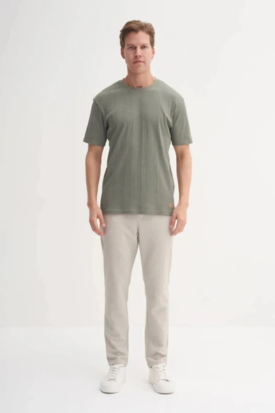 Cazador Bisiklet Yaka Slim Fit Likarlı Düz Tişört 4163 Haki - Resim 3