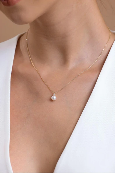 8,5 mm Doğal İnci 0,76 Karat Pırlantalı Kolye ürün görseli 1