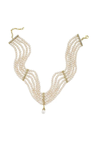 Zirkon Taşlı Doğal İnci 5 mm 5 Sıra Kolye - Resim 8