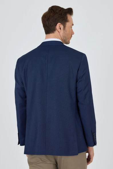 Lacivert Mono Yaka Armürlü Tam Astar Esnek 4 Drop Comfort Fit Classic Ceket 1002250152 - Resim 5
