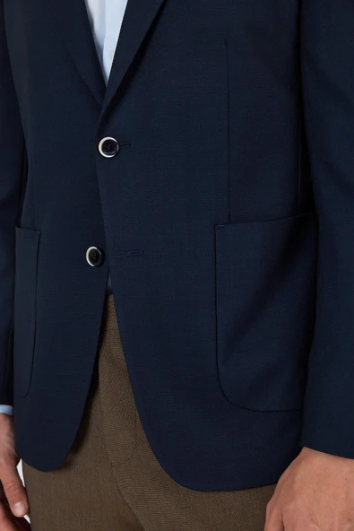Lacivert Kılıç Yaka   Esnek 6 Drop Slim Fit Classic  Ceket 1002250124 - Resim 4