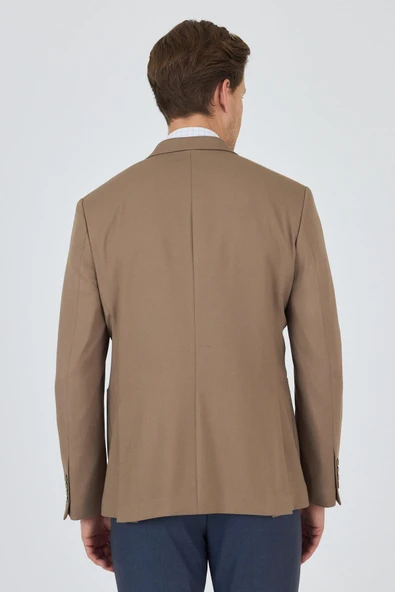 Koyu Bej Kılıç Yaka   Esnek 6 Drop Slim Fit Classic  Ceket 1002250124 - 5
