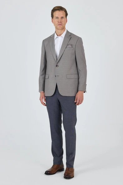 Koyu Vizon Mono Yaka Armürlü Tam Astar Esnek 4 Drop Comfort Fit Classic Ceket 1002250152 - Resim 2