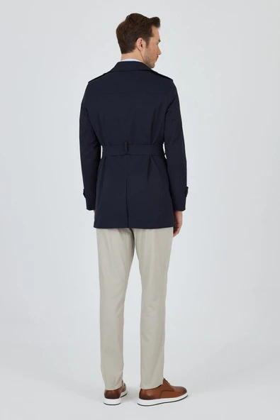 Koyu Lacivert Mono Yaka Düz Classic Slim Fit Pardesü 1006250105 - 8