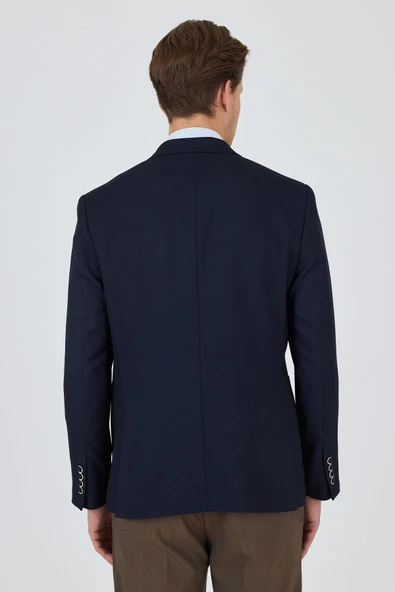 Lacivert Kılıç Yaka   Esnek 6 Drop Slim Fit Classic  Ceket 1002250124 - Resim 5