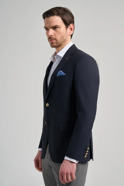 Düz Bez Ayağı Mono Yaka Tam Astar Esnek 6 Drop Slim Fit Ceket 1002245903 - Resim 3