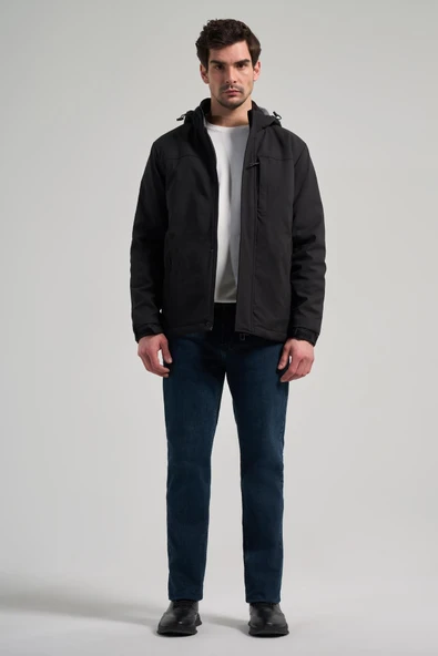 Siyah Bez Ayağı Dik Yaka Düz Tam Astar Standart Fit Casual Mont 1007245164_001 - Resim 2