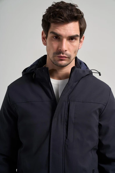 Koyu Lacivert Bez Ayağı Dik Yaka Düz Tam Astar Standart Fit Casual Mont 1007245164_200 - Resim 4