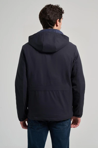 Koyu Lacivert Bez Ayağı Dik Yaka Düz Tam Astar Standart Fit Casual Mont 1007245164_200 - Resim 5