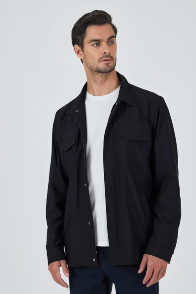 Düz Gabardin Polo Yaka Tam Astar Esnek Standart Fit Mont 1007250111