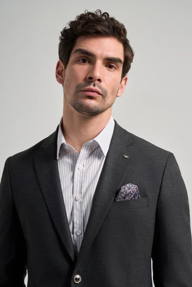 Düz Bez Ayağı Mono Yaka Tam Astar Esnek 6 Drop Slim Fit Ceket 1002245903 - Resim 4