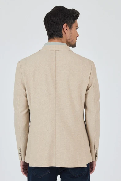 Açık Bej Mono Yaka Düz 2 Düğme Casual Esnek Slim Fit Ceket 1002250123 - Resim 5