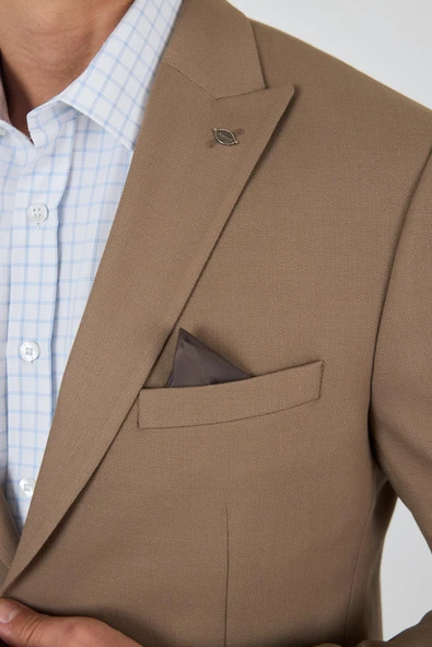 Koyu Bej Kılıç Yaka   Esnek 6 Drop Slim Fit Classic  Ceket 1002250124 - 4