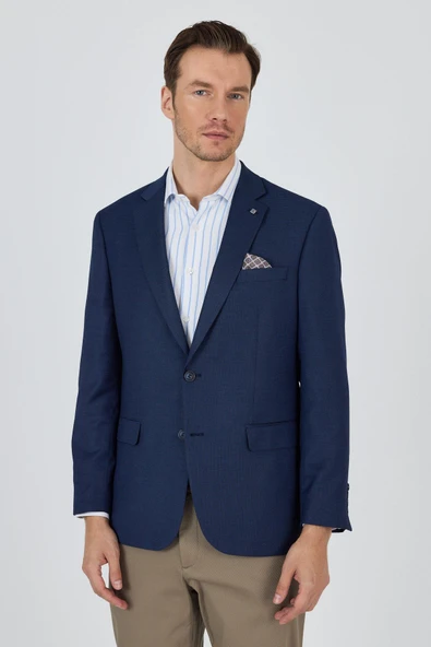 Lacivert Mono Yaka Armürlü Tam Astar Esnek 4 Drop Comfort Fit Classic Ceket 1002250152