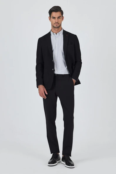 Siyah Mono Yaka Düz 2 Düğme Casual Esnek Slim Fit Ceket 1002250123 - Resim 2