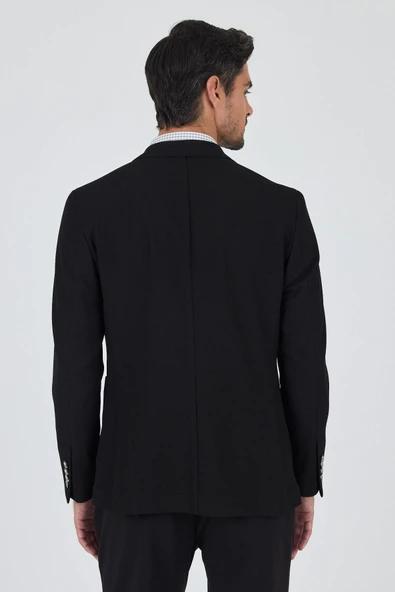 Siyah Mono Yaka Düz 2 Düğme Casual Esnek Slim Fit Ceket 1002250123 - Resim 5