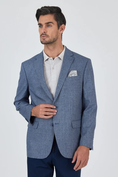 Lacivert Mono Yaka Bez Ayağı Tam Astar Esnek 4 Drop Comfort Fit Classic Ceket 1002250156 - Resim 3