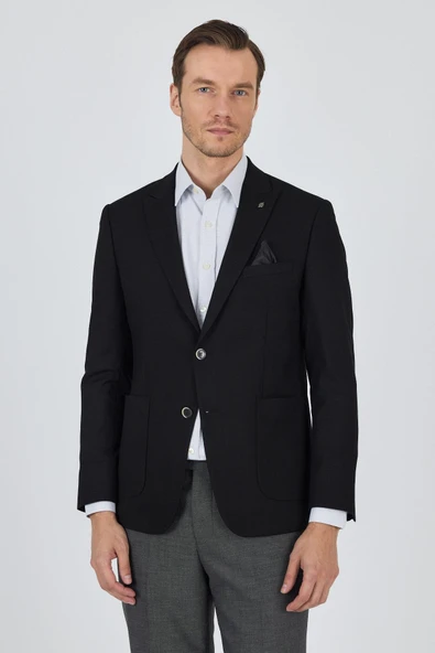 Siyah Kılıç Yaka   Esnek 6 Drop Slim Fit Classic  Ceket 1002250124